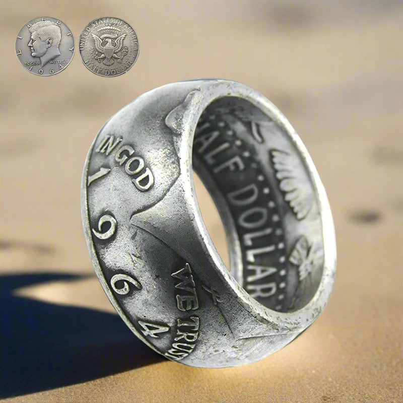 half dollar ring, half dollar coin ring, liberty half dollar ring, walking liberty half dollar ring, kennedy coin ring,  silver ring, silver rings for women, claddagh rings, ladies silver rings, gold ring, gold rings for women, gold rings for men, silver male rings,