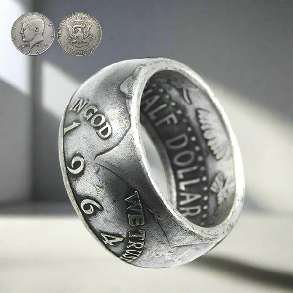 half dollar ring, half dollar coin ring, liberty half dollar ring, walking liberty half dollar ring, kennedy coin ring,  silver ring, silver rings for women, claddagh rings, ladies silver rings, gold ring, gold rings for women, gold rings for men, silver male rings,