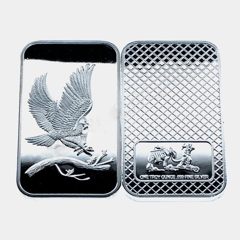 One Troy,
Ounce Bullion,
Eagle Bullion,
Prospector Silver 
Plated Bullion,
USA Bullion,