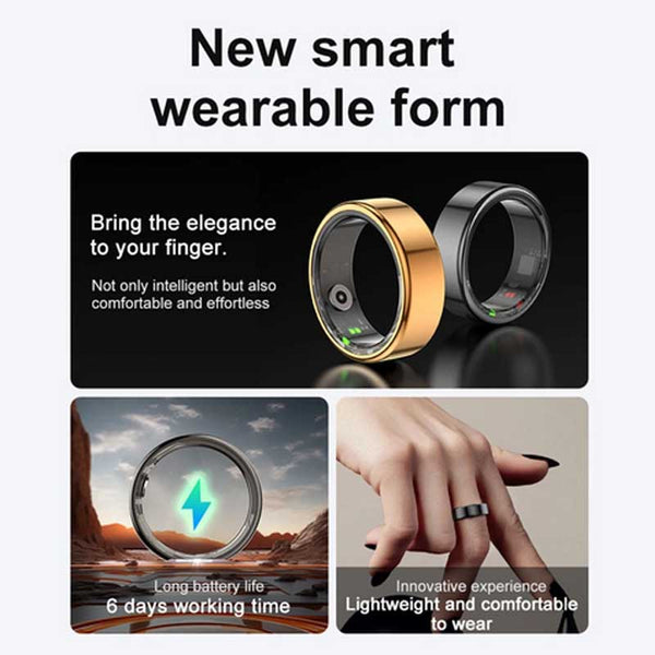 Ultrahumn Aiir Smart Ring - Military Grade Titanium Steel, Health Monitoring, IP68 3ATM Waterproof Black Man Ring