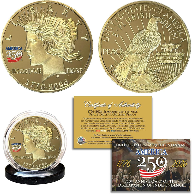 America 250th Anniversary 1776-2026 Peace Dollar en - Medallion Coin