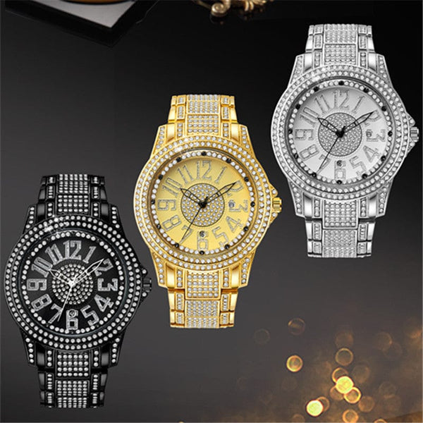 Cartice Luxury Diamond Gold Watch – Iced Out Quartz Wristwatch with Date Display