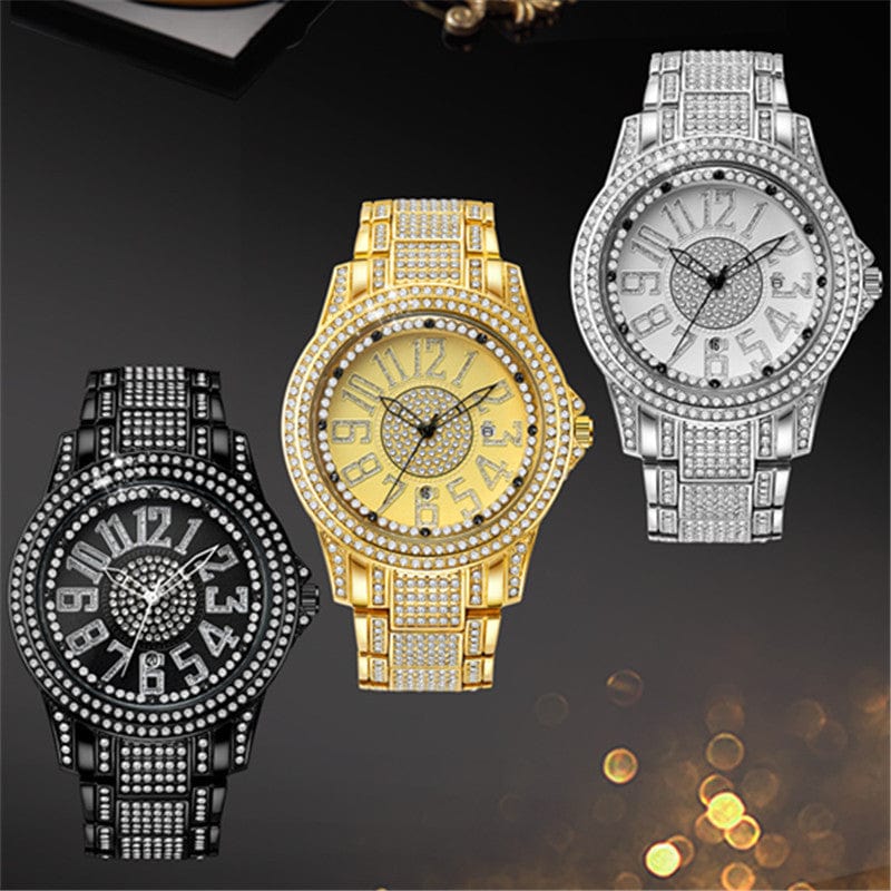 Cartice Luxury Diamond Gold Watch – Iced Out Quartz Wristwatch with Date Display