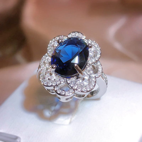 Fashion Princess Cut 5.5CT Blue Sapphire Natural Zircon Silver - Engagement wedding Party Ring