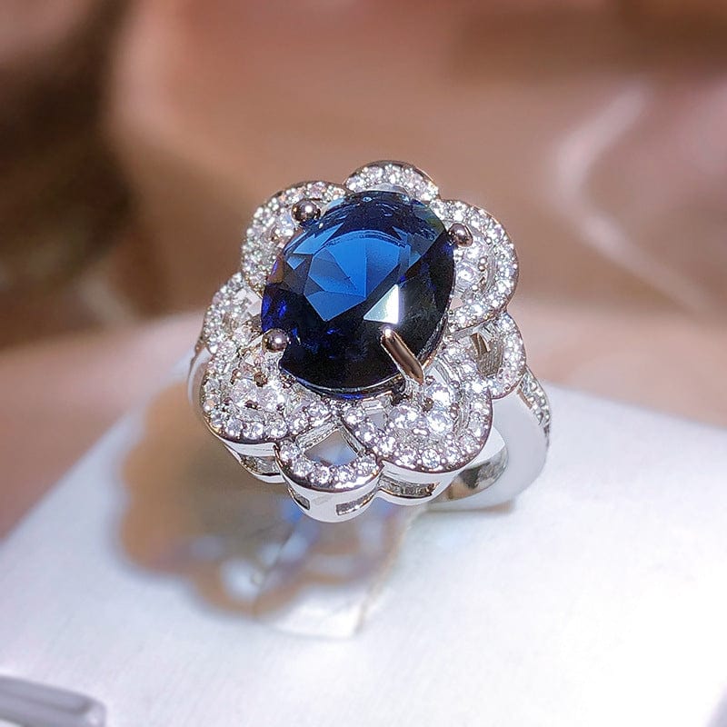 Fashion Princess Cut 5.5CT Blue Sapphire Natural Zircon Silver - Engagement wedding Party Ring