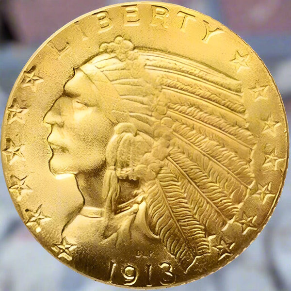 1913 Indian Head $5  Coin - Quarter Eagle Treasure - Indian Coin