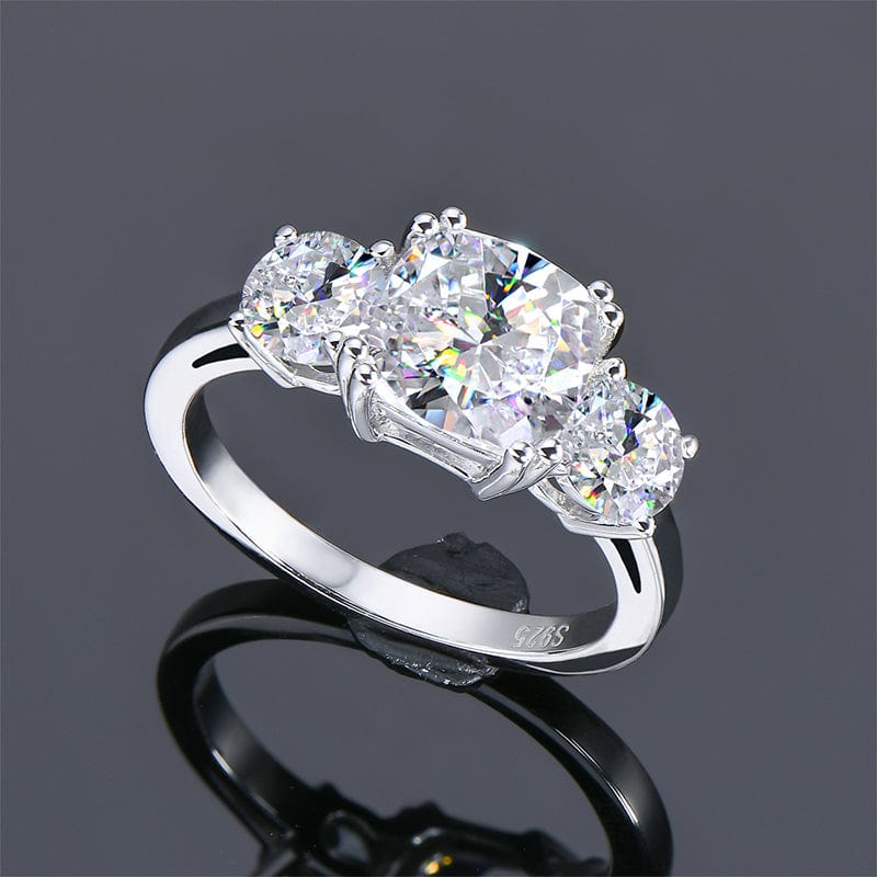 Three Stone Diamond Ring 925 Sterling Silver Ring Cushion Cut Lab Diamond