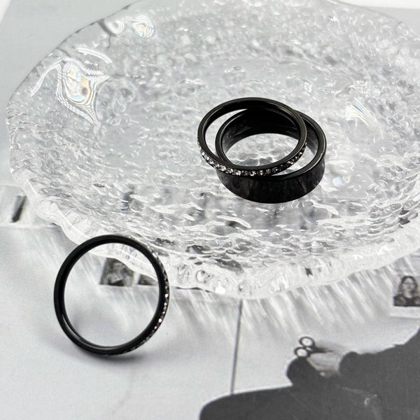 Black Plated Stacking Ring for Oura – Non Tarnish Cubic Zirconia Promise & Wedding Ring