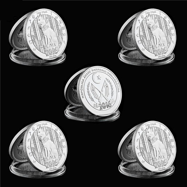 Set 5 PCS Africa Egyptian Old Mythology Cat Silver Coin