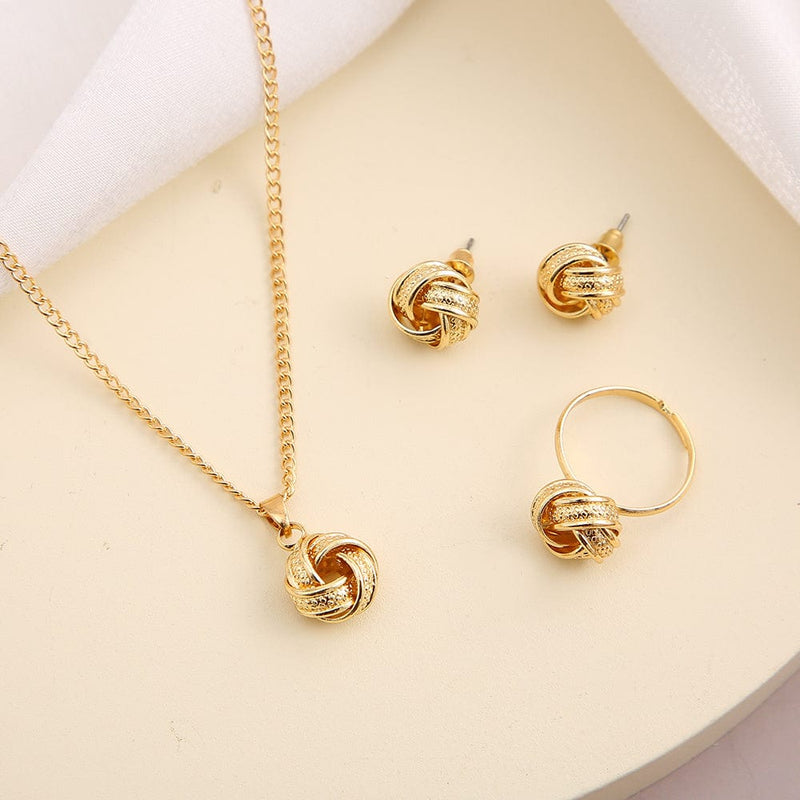 Gold Alloy Twist Knot Jewelry Set – Gold Necklace Earring Set
