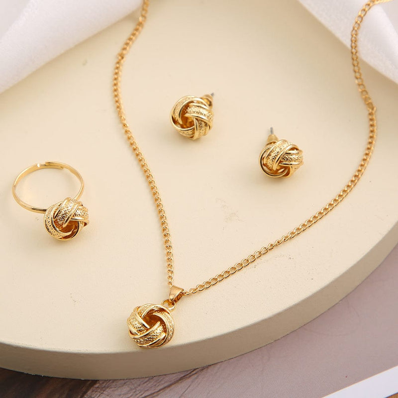 Gold Alloy Twist Knot Jewelry Set – Gold Necklace Earring Set