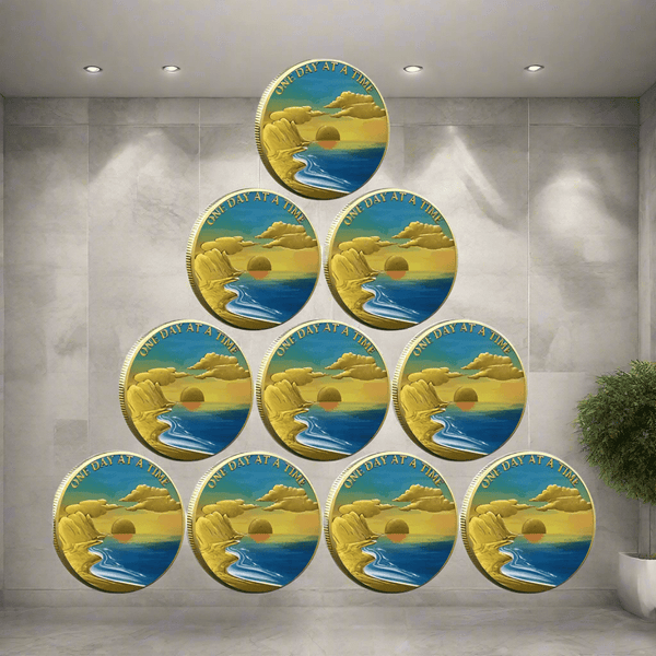 Serene Coin, Beach Coin, medallion coin, aa coins, aa medallions, na medallions, narcotics anonymous medallions, coin beach, aa sobriety medallions, commemorative medallion, 2011 50p olympics, bit coin beach,
