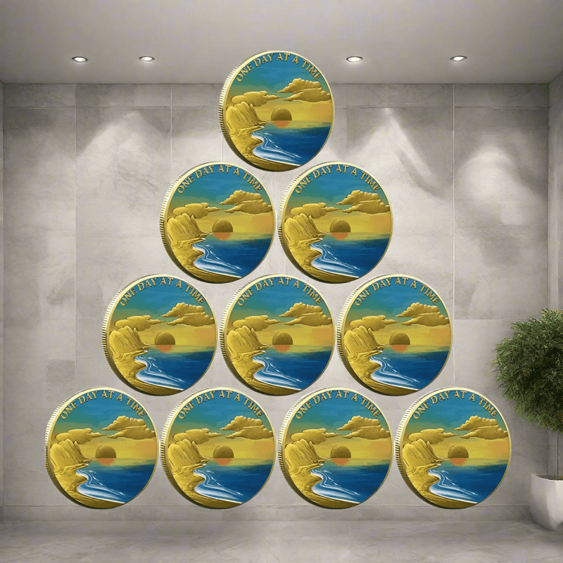 Serene Coin, Beach Coin, medallion coin, aa coins, aa medallions, na medallions, narcotics anonymous medallions, coin beach, aa sobriety medallions, commemorative medallion, 2011 50p olympics, bit coin beach,
