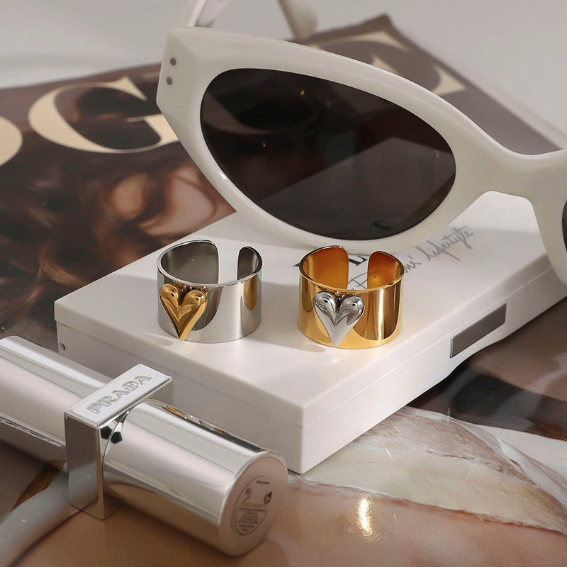 2 Pcs Valentine's Day Heart Ring - Gold And Silver Wedding Ring