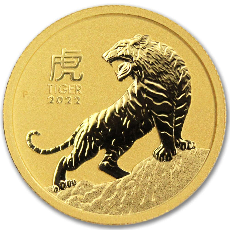2022 P 1/20 oz Gold Australian Lunar Year of the Tiger Coin - BU with Certificate - $5 Face Value