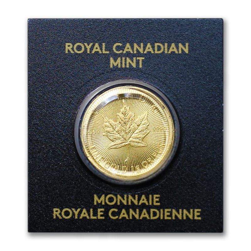 Pièce de monnaie Feuille d'érable canadienne en or 2023 de 1 g .9999 - BU avec COA - Valeur nominale de 50c