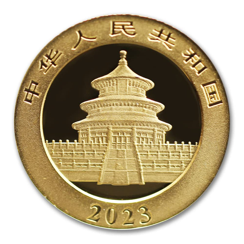 Pièce de monnaie Panda chinois en or 2023 de 1 g - BU avec COA - Valeur nominale de 10 yuans