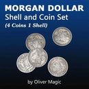 Morgan Dollar Shell and Coin Set (4 Coins 1 Shell) Magic Tricks Coin Appear Vanish Magia Props Close Up