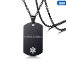 Black Medalert Necklace Dog Tag - Stainless Steel SOS ID Necklace for Diabetic Emergency (24")