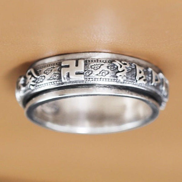 925 Silver Ethnic Rotatable Ring: Vintage Six-Character Mantra Design