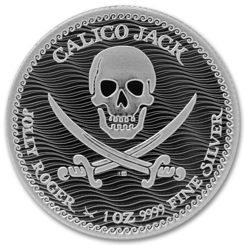 Moneda de la serie Pirata Calico Jack Jolly Roger de plata de 1 oz 2022