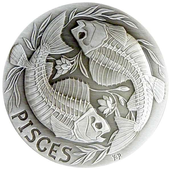 SkullCoins PISCES, Memento coin, Mori Zodiac coin, Antique Finish Silver, memento mori coin, coin memento mori, antique finish silver, memento mori silver coin, antique silver paint, memento vivere coin,