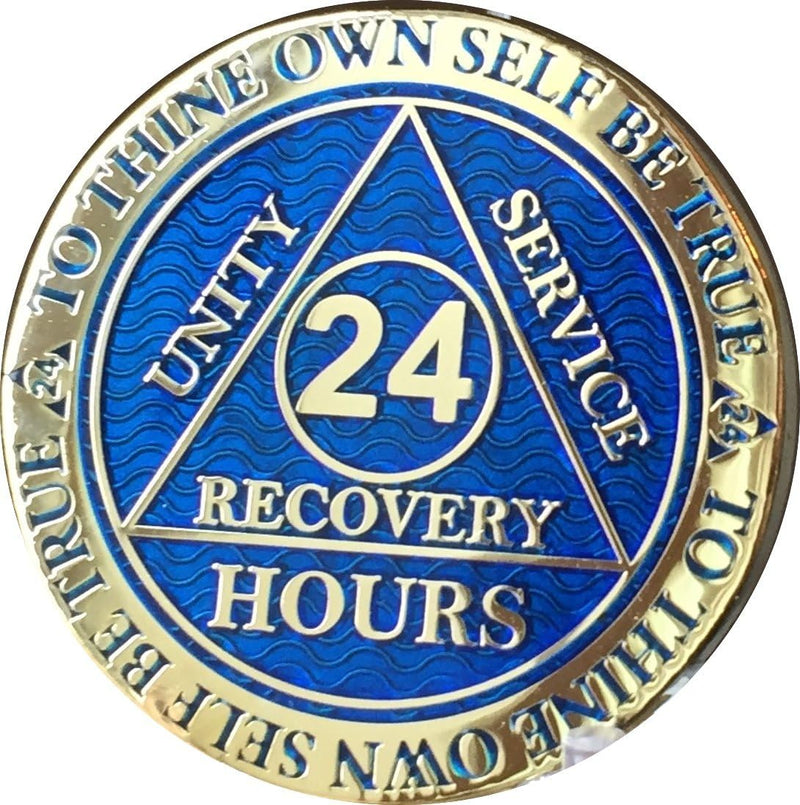 24 Hours AA  Medallion coin, Reflex coin, Blue Gold, blue gold, blue and gold, blue and golden, aa coins, aa medallions, na medallions, recovery chips, na coins, narcotics anonymous medallions, alcoholics anonymous medallions,