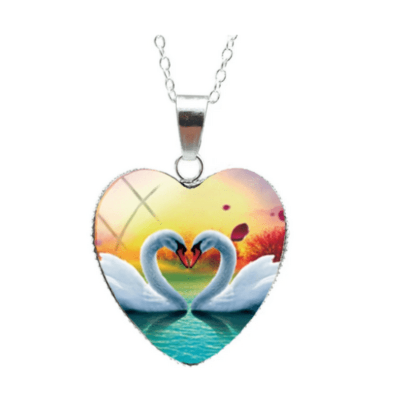 2017 Swan Heart Necklace - Swans Heart Pendant Love Bird Jewelry -  Murano Glass Heart Necklace
