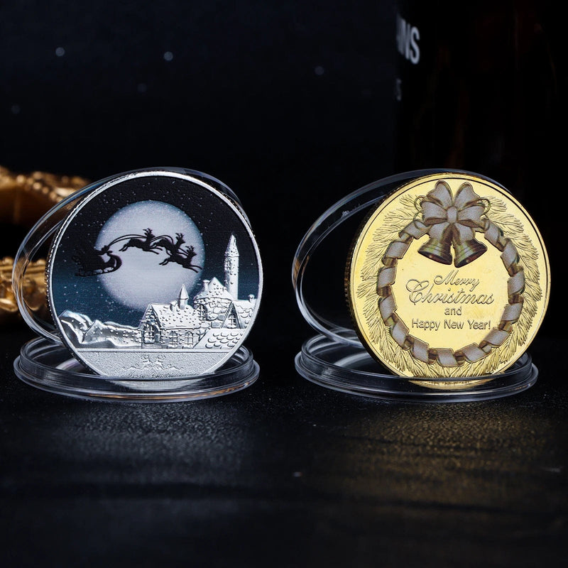 Merry Christmas Santa Claus Coin: Gold-Plated Silver Souvenir for Collectors