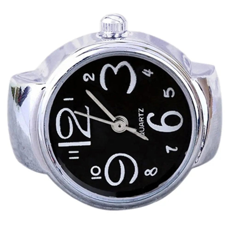 Sleek Steel Finger Ring Watch: Mini Round Dial Quartz Elastic Design