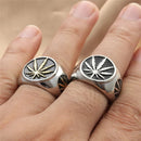 Hip Hop 316L Stainless Steel Bling Gold Ring - Weed Maple Leaf Ice-Out Design