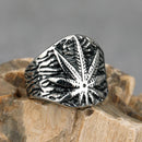 Hip Hop 316L Stainless Steel Bling Gold Ring - Weed Maple Leaf Ice-Out Design