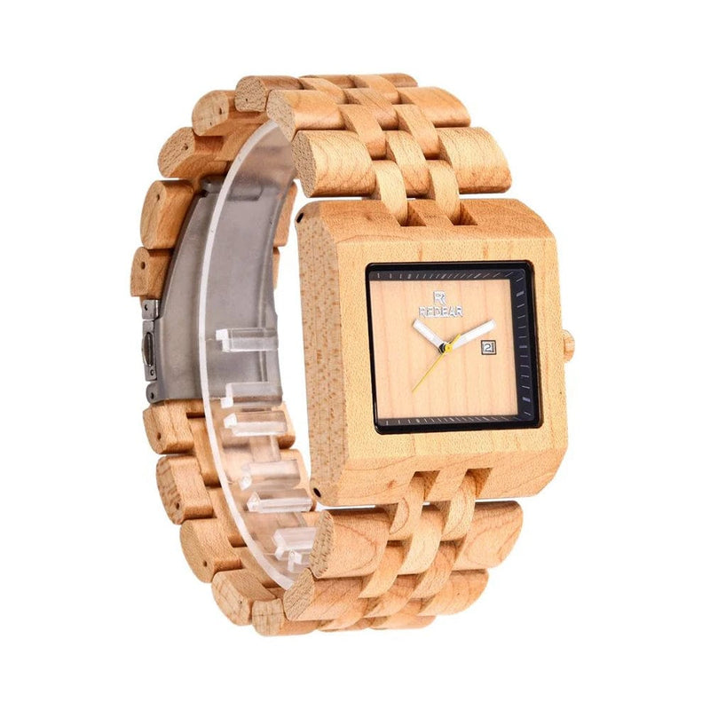 Natural Birch Wood Square Watch – Men's Luxury Quartz Wristwatch, Antique Style