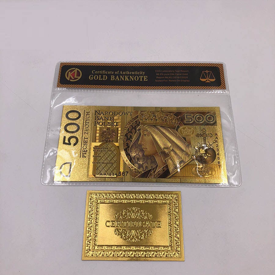 500 PLN ZLOTY Poland Banknote Gold Plated - Banknote Colored 24K Gold ...