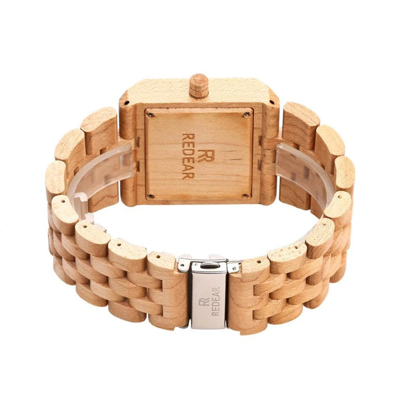 Natural Birch Wood Square Watch – Men's Luxury Quartz Wristwatch, Antique Style