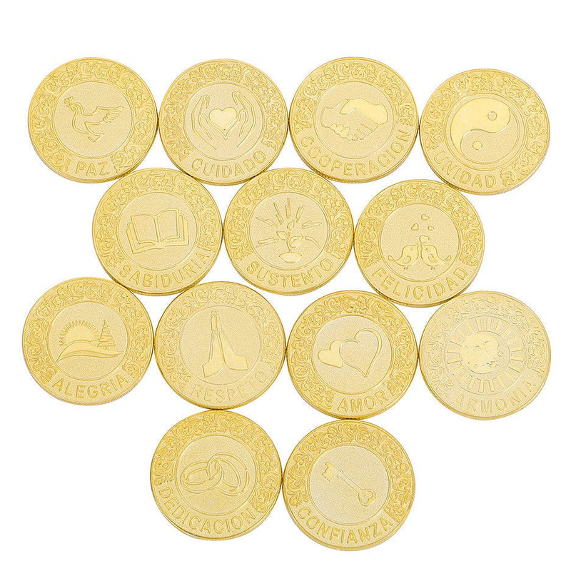 Spanish Golden Wedding Arras De Boda Unity Coins Set With Heart Wood Box