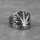 Hip Hop 316L Stainless Steel Bling Gold Ring - Weed Maple Leaf Ice-Out Design