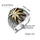 Hip Hop 316L Stainless Steel Bling Gold Ring - Weed Maple Leaf Ice-Out Design