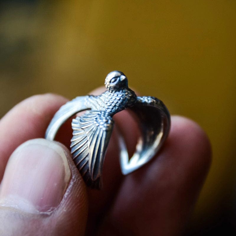 Exquisite Carving Swallow Pattern Male Index Finger Ring Adjustable Vintage Silver 925 Ring