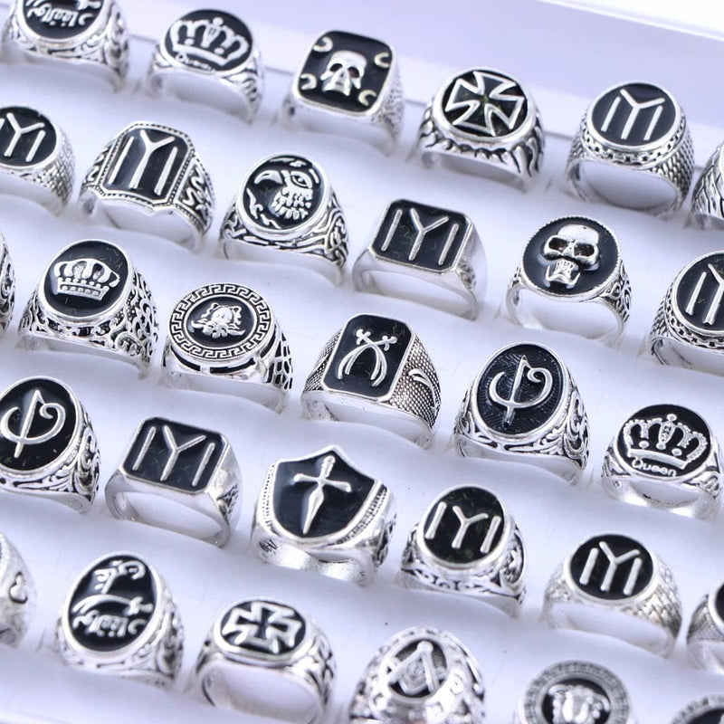10Pcs/Lot Fashion Punk Vintage Geometry Metal Rings For Men Women Retro Gothic Finger