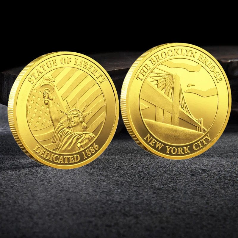 US Statue of Liberty Souvenir New York City The Brooklyn Bridge Pattern Golden Coin