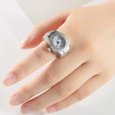 Sleek Steel Finger Ring Watch - Round Dial Quartz Mini Leopard Tiger Pattern