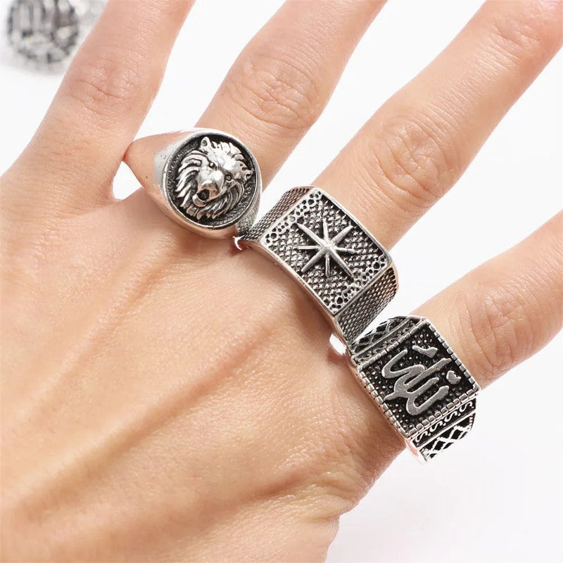 10Pcs/Lot Fashion Punk Vintage Geometry Metal Rings For Men Women Retro Gothic Finger
