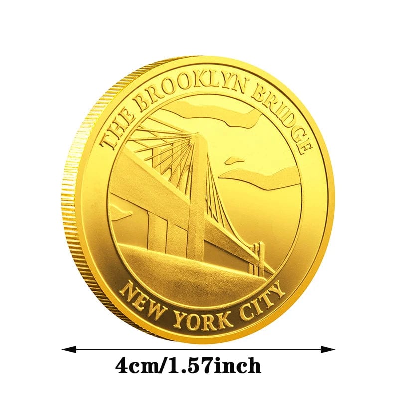 US Statue of Liberty Souvenir New York City The Brooklyn Bridge Pattern Golden Coin