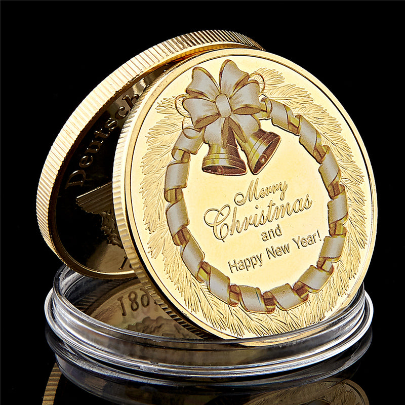 Merry Christmas Snowman Deer Gold Plated Coin