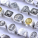 10Pcs/Lot Fashion Punk Vintage Geometry Metal Rings For Men Women Retro Gothic Finger