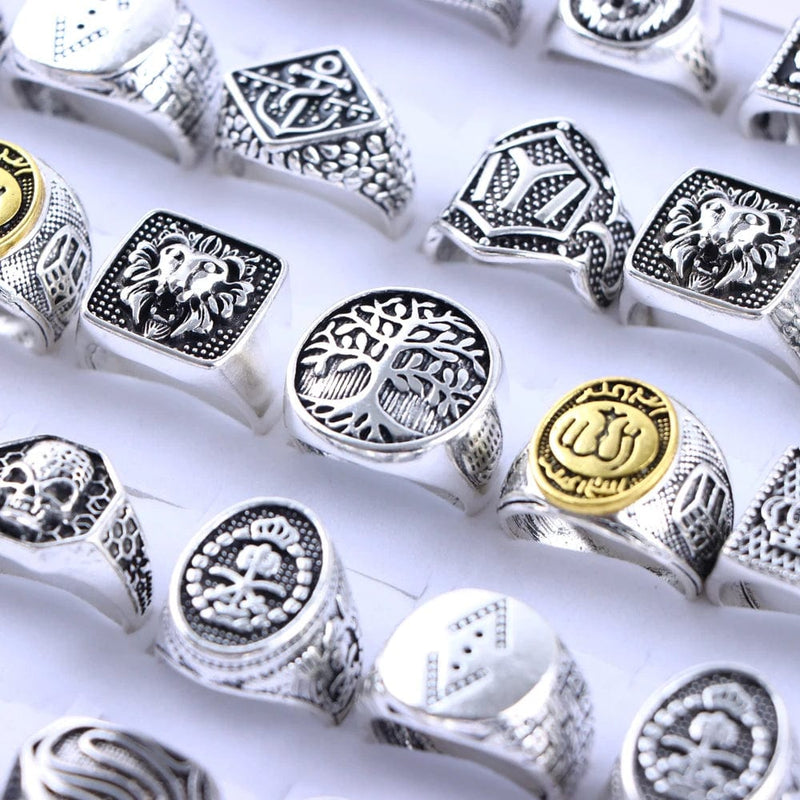 10Pcs/Lot Fashion Punk Vintage Geometry Metal Rings For Men Women Retro Gothic Finger
