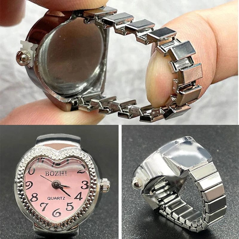 Jewelry Heart Shape Clock Ring: Quartz Watch & Finger Ring for Couples