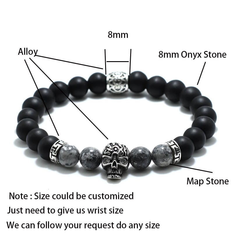 Pan-dora B Stone Skull Bracelet For Men Natural 8mm Matte Map Rock Beaded Braclet