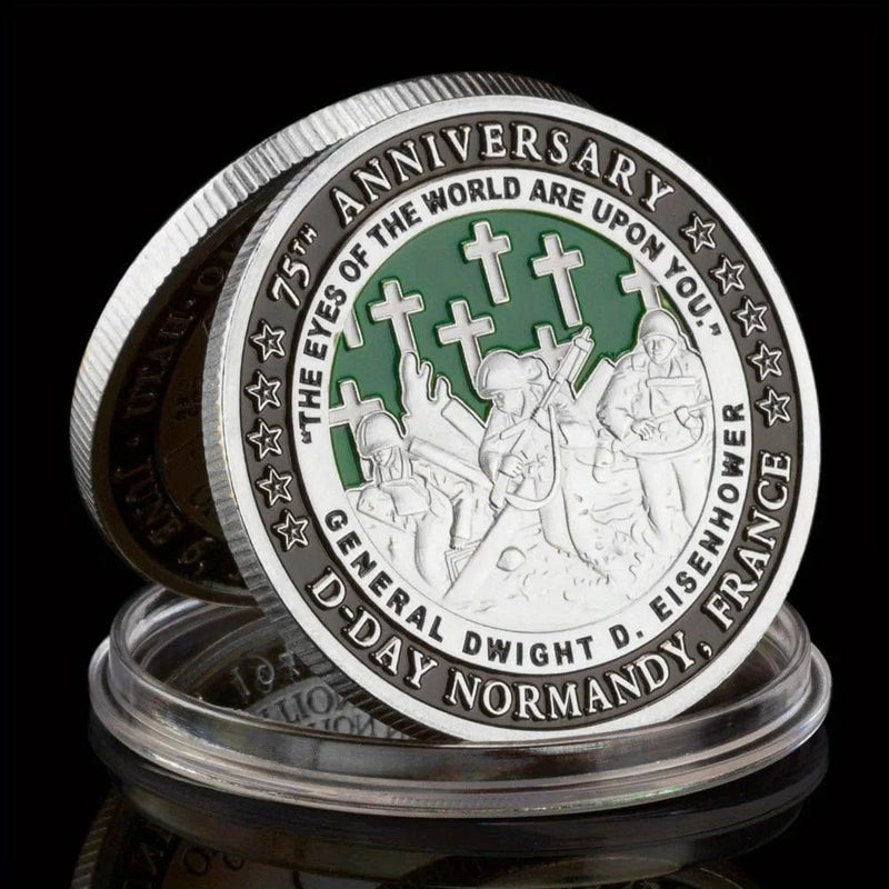 Veterans Day Coin - 75th Anniversary of D-Day Souvenir Coin The Eyes of The World Are Upon You Veteran Silver & Gold Coin